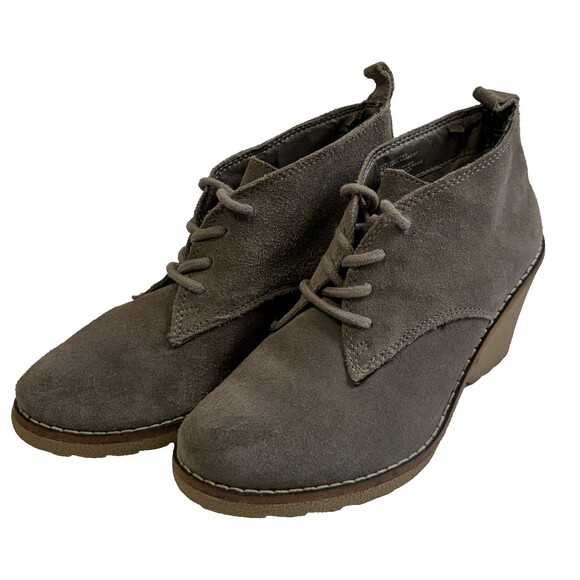 White Mountain Lambert Gray Suede Wedge Ankle Booties Womens 8M Lace Up - Picture 3 of 12